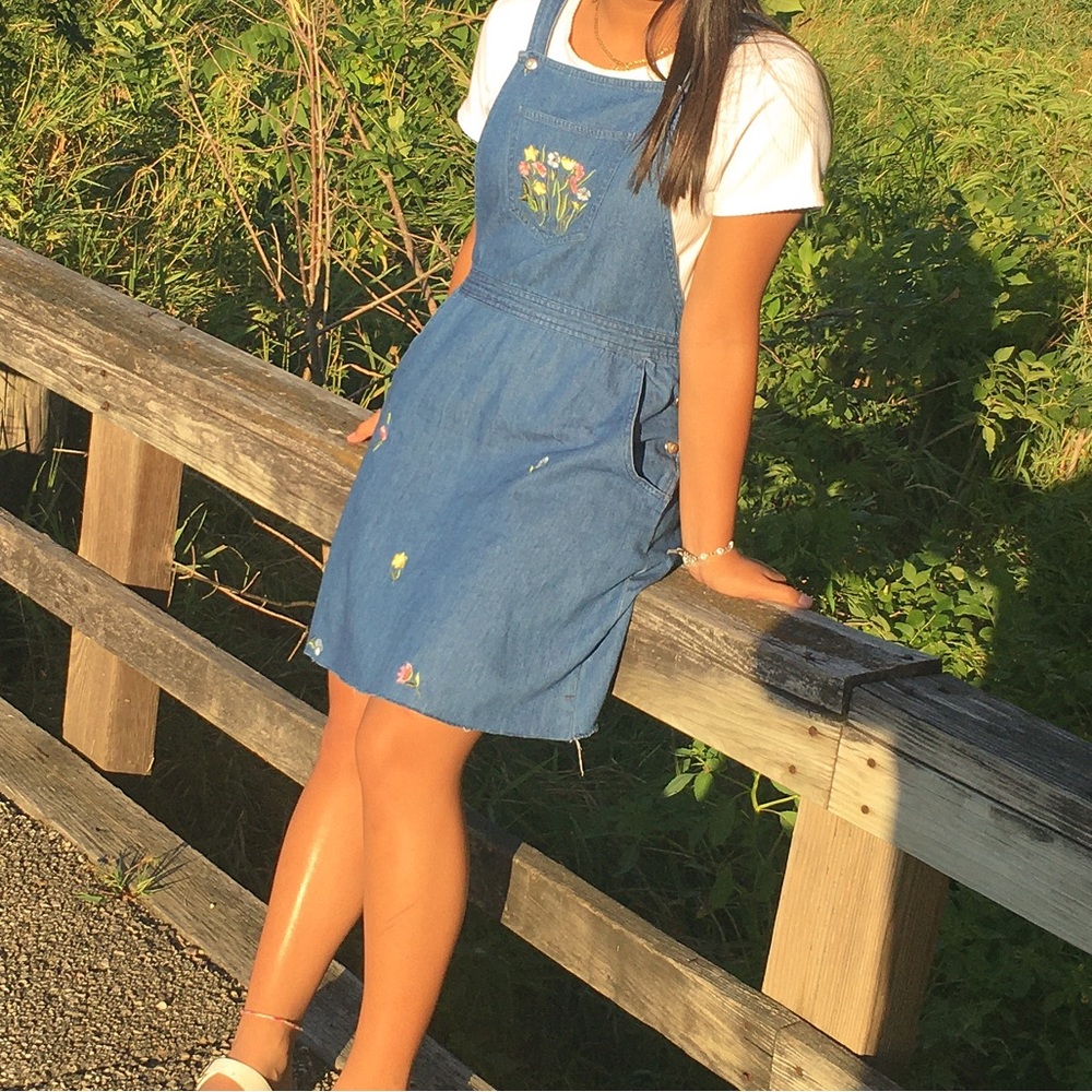 Floral Denim Overall Dress